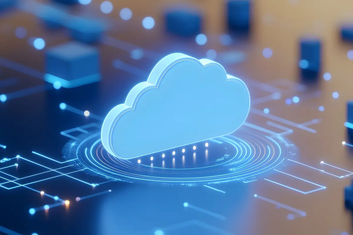 Cloud icon above a glowing circuit board